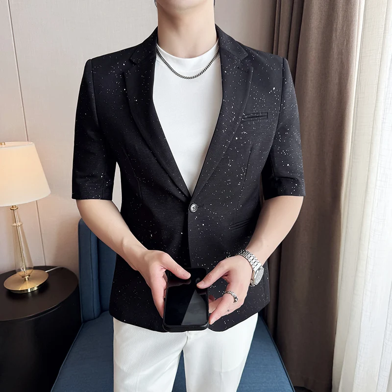 Plus Size Summer Blazer Masculino Korean Elegant Ice Silk Starry Sky Blazers Jacket For Man Half Sleeve Slim Fit Casual Coats
Plus Size Summer Blazer Masculino Korean Elegant Ice Silk Starry Sky Blazers Jacket For Man Half Sleeve Slim Fit Casual Coats