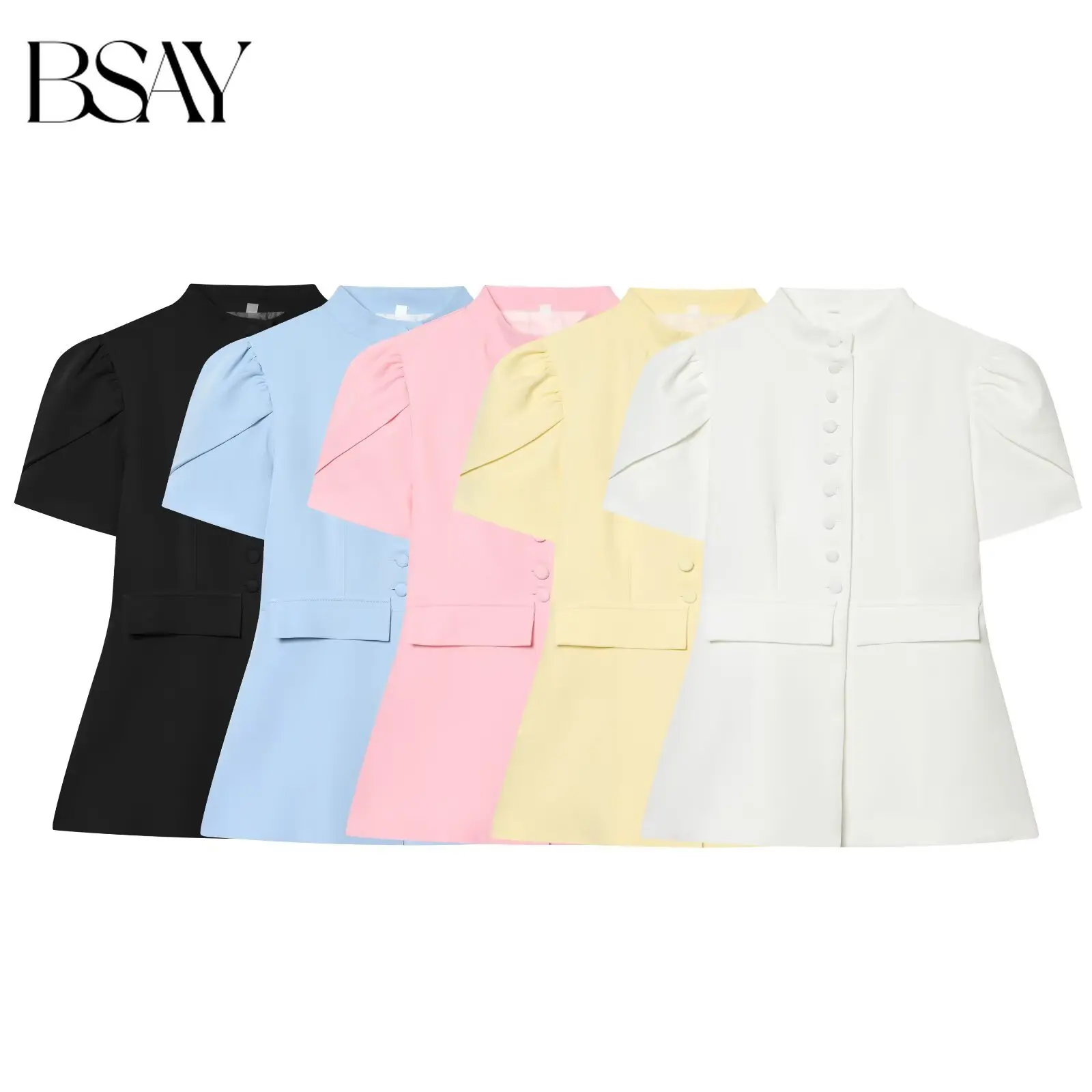 BSAY Women Elegant Stand Collar Bubble Short Sleeved Single Breasted Suit Jacket Workplace Solid Color Commuting Outfit
BSAY Women Elegant Stand Collar Bubble Short Sleeved Single Breasted Suit Jacket Workplace Solid Color Commuting Outfit