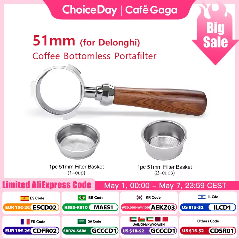 Coffee Bottomless Portafilter For Delonghi Dedica ec680 ec685 Solid Wood Handle 51MM Replacement Filter Basket Coffee Tools
Coffee Bottomless Portafilter For Delonghi Dedica ec680 ec685 Solid Wood Handle 51MM Replacement Filter Basket Coffee Tools