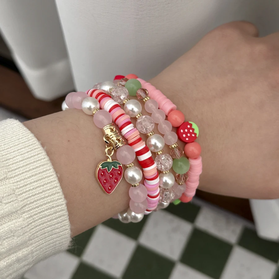 Salircon 5Pcs/Set Romantic Lovely Pink Acrylic Beads Chain Bracelets for Women Cute Cartoon Strawberry Charm Bracelet Jewelry
Salircon 5Pcs/Set Romantic Lovely Pink Acrylic Beads Chain Bracelets for Women Cute Cartoon Strawberry Charm Bracelet Jewelry