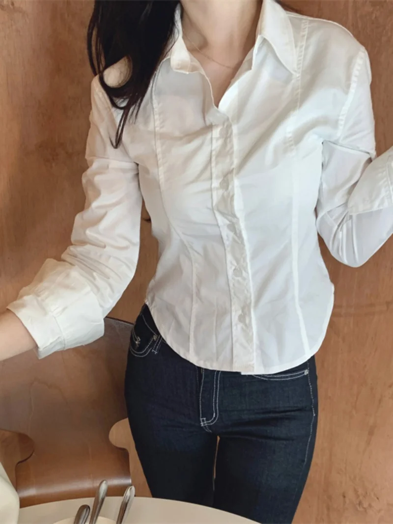 Women's Slim Fit ort White irt Waist-Cinching Sli Top Korean Sle Button Detail Cotton Polyester Blend Long Sve
Women's Slim Fit ort White irt Waist-Cinching Sli Top Korean Sle Button Detail Cotton Polyester Blend Long Sve