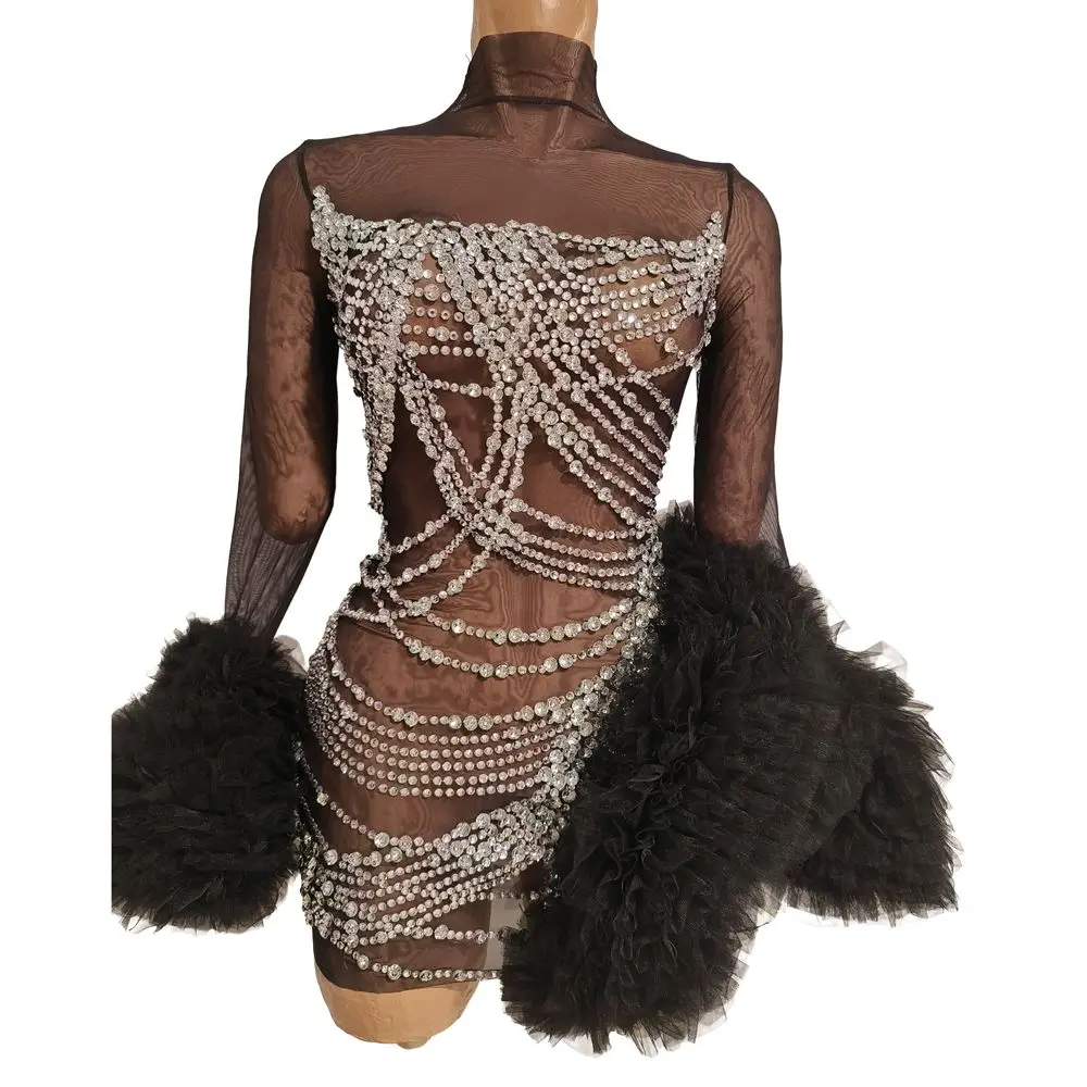 Sparkly Rhinestones Big Black Sheer Sleeves Short Skirt Women Sexy Transparent Evening Prom Celebrate Birthday Dress Stage Wear
Sparkly Rhinestones Big Black Sheer Sleeves Short Skirt Women Sexy Transparent Evening Prom Celebrate Birthday Dress Stage Wear