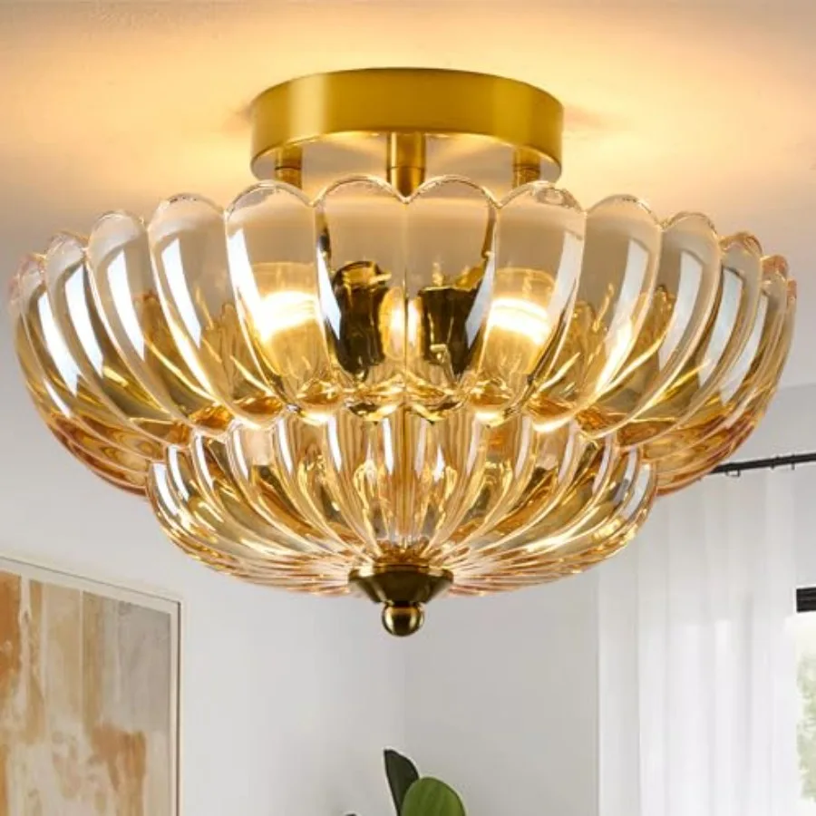 Semi Flush Mount Ceiling Light 12 Inch Vintage Gold Fixture with Amber Glass Shade 3-Light Close to Ceiling Lighting for Hallwa
Semi Flush Mount Ceiling Light 12 Inch Vintage Gold Fixture with Amber Glass Shade 3-Light Close to Ceiling Lighting for Hallwa