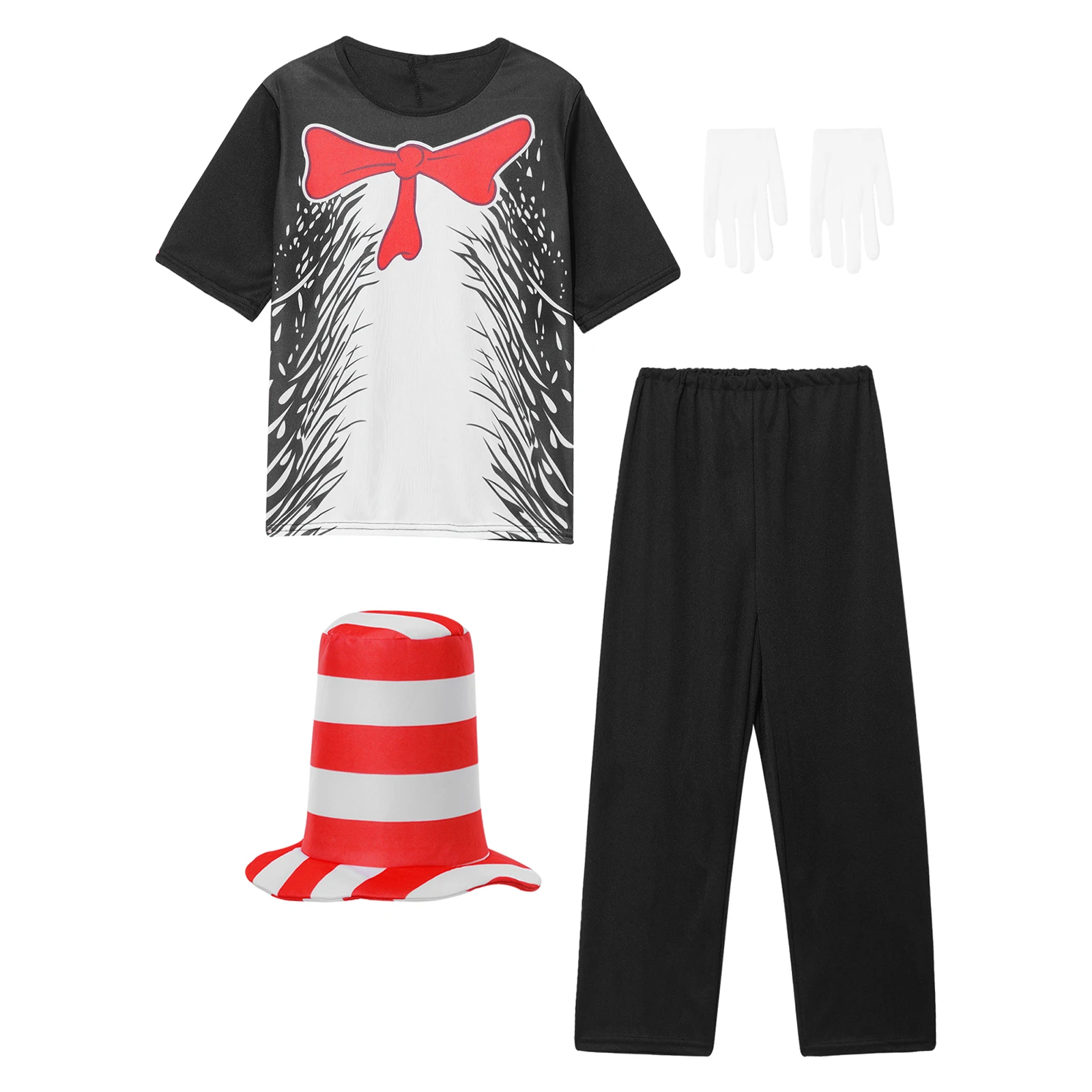 Kids Boys Halloween Cat in the Hat Cosplay Costumes Print T-shirt Elastic Waistband Pants Striped Hat and White Gloves Suit
Kids Boys Halloween Cat in the Hat Cosplay Costumes Print T-shirt Elastic Waistband Pants Striped Hat and White Gloves Suit