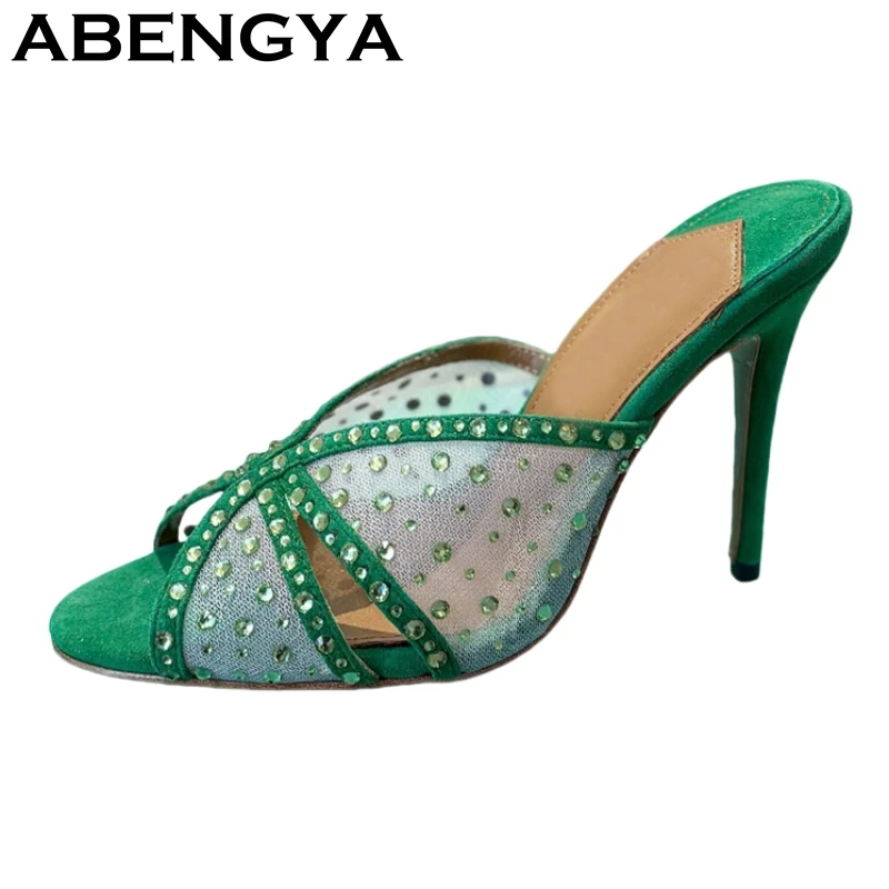2025 Summer Peep Toe Thin High Heels Crystal Slippers Women Fashion Rhinestone Mesh Pumps Mules Sexy Party Slides Shoes Femme
2025 Summer Peep Toe Thin High Heels Crystal Slippers Women Fashion Rhinestone Mesh Pumps Mules Sexy Party Slides Shoes Femme