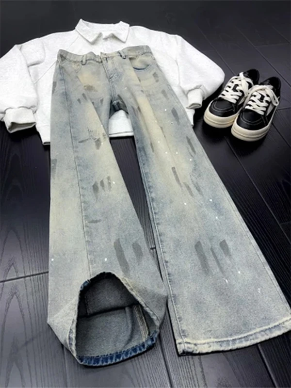 American Sle Splaed Ink Denim Jeans Men's Spring Autumn Trendy Brand Waed Loose Wide Leg Retro Straight Tube Pants
American Sle Splaed Ink Denim Jeans Men's Spring Autumn Trendy Brand Waed Loose Wide Leg Retro Straight Tube Pants