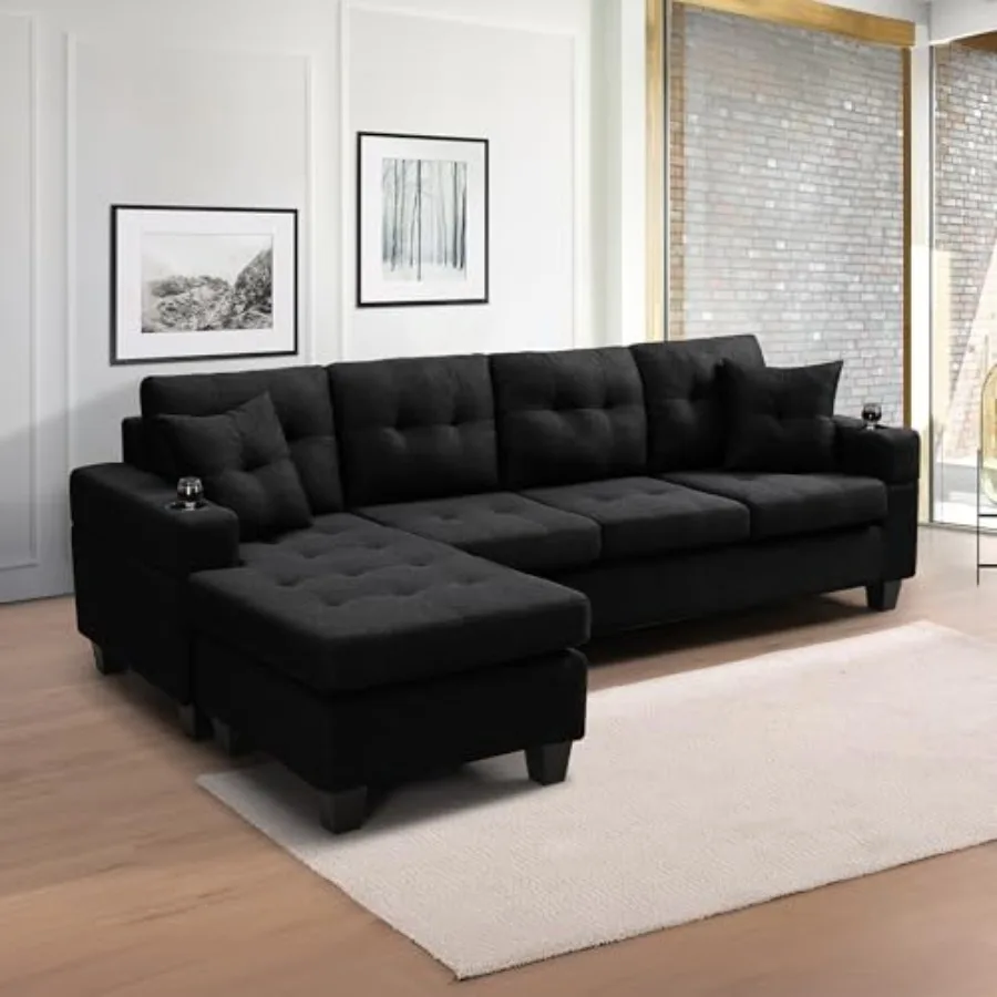 Sectional Sofa Couch, Modern 4-Seaters Livg Room Furniture Sets with Reversible Chaise Lounge and 2 Pillows L Shape Couch Cup H
Sectional Sofa Couch, Modern 4-Seaters Livg Room Furniture Sets with Reversible Chaise Lounge and 2 Pillows L Shape Couch Cup H