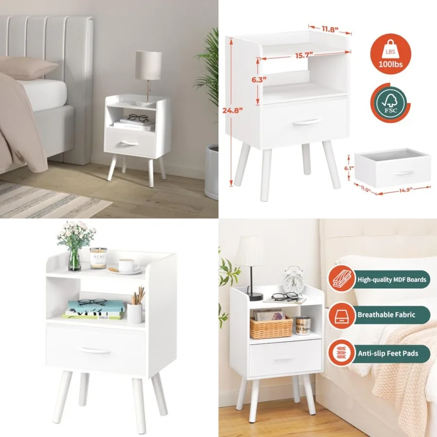 Modern Nightstand with Drawer, Bedside Tables, Mid Century Nightstands with Open Storage Shelf, Wood Bedside Table, Small Night Stands for Bedrooms, 2-Tier Night Table
Modern Nightstand with Drawer, Bedside Tables, Mid Century Nightstands with Open Storage Shelf, Wood Bedside Table, Small Night Stands for Bedrooms, 2-Tier Night Table