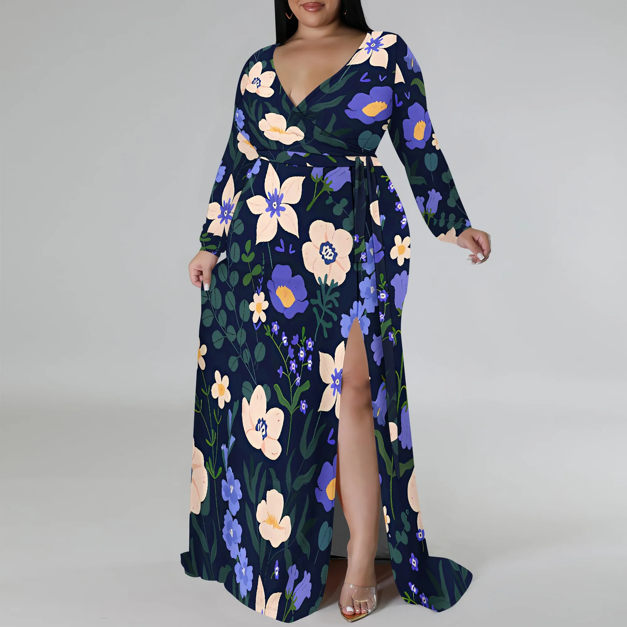 Boho Style Floral Print Plus Size Long Sleeve Maxi Dress - Belted V-Neck Casual Dress for Women
Boho Style Floral Print Plus Size Long Sleeve Maxi Dress - Belted V-Neck Casual Dress for Women