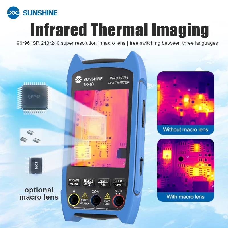 SUNSHINE TB-10 Handheld Thermal Imaging for Mobile Phone Repair PCB Motherboard Testing Electronic Research and Development
SUNSHINE TB-10 Handheld Thermal Imaging for Mobile Phone Repair PCB Motherboard Testing Electronic Research and Development