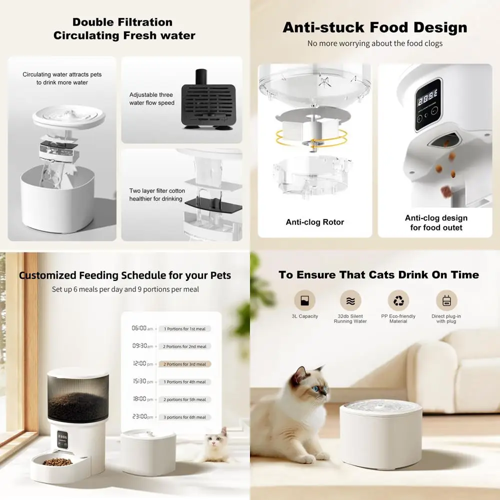 Automatic Cat Feeder & Water Dispenser, 4L Programmable Timed Cat Dry Food Dispenser with Dual Power, 3L Pet Fountain with Filte
Automatic Cat Feeder & Water Dispenser, 4L Programmable Timed Cat Dry Food Dispenser with Dual Power, 3L Pet Fountain with Filte