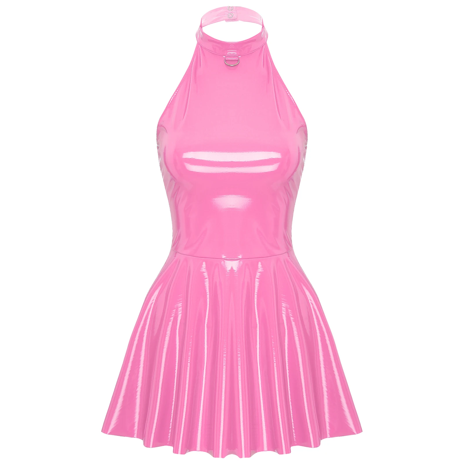 Womens Latex Swing Skirt Disco Dress Glossy Patent Leather Clubwear Halter Sleeveless Skater Mini Dress Rave Party Clubwear
Womens Latex Swing Skirt Disco Dress Glossy Patent Leather Clubwear Halter Sleeveless Skater Mini Dress Rave Party Clubwear