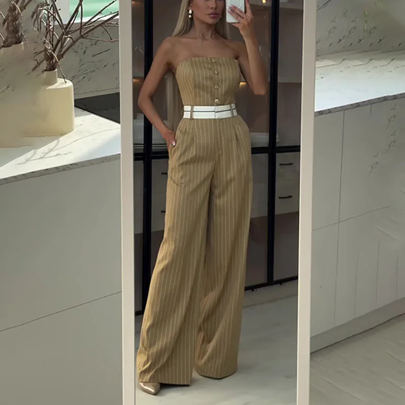 2024 summer new tube top high waist jumpsuit shoulder striped wide leg pants women Z128
2024 summer new tube top high waist jumpsuit shoulder striped wide leg pants women Z128