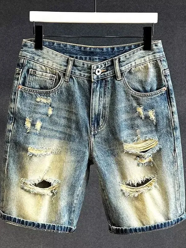 American Retro Hole Denim Shorts Men's Summer Trend Slim Straight Casual Mid-Pants Cool High Street Fashion Brand
American Retro Hole Denim Shorts Men's Summer Trend Slim Straight Casual Mid-Pants Cool High Street Fashion Brand