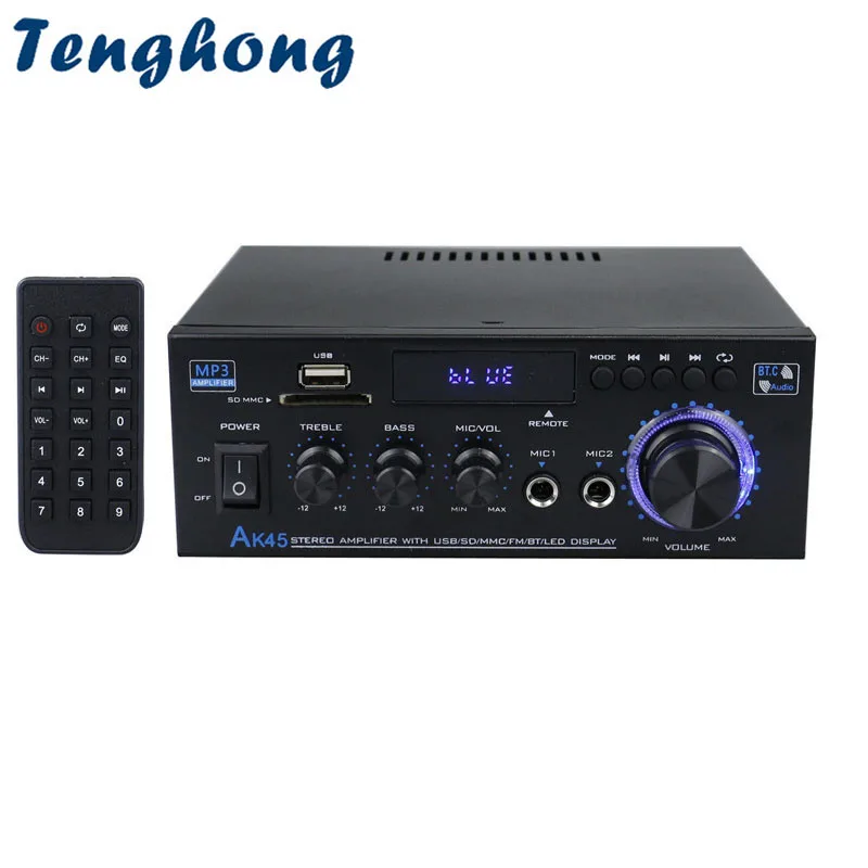Tenghong AK45 Усилитель мощности 2-канальный Bluetooth 5.0 Мини Hi-Fi цифровой стереоусилитель звука Поддержка FM USB SD микрофонный вход
Tenghong AK45 Усилитель мощности 2-канальный Bluetooth 5.0 Мини Hi-Fi цифровой стереоусилитель звука Поддержка FM USB SD микрофонный вход