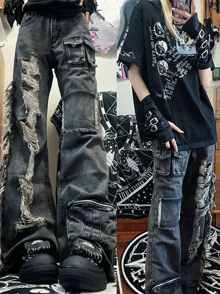 Vintage Grunge Jeans Woman Punk Hole Trousers Streetwear High Waist Wide Leg Y2k Aesthetic Baggy Denim Pants Pantalones Mujer
Vintage Grunge Jeans Woman Punk Hole Trousers Streetwear High Waist Wide Leg Y2k Aesthetic Baggy Denim Pants Pantalones Mujer