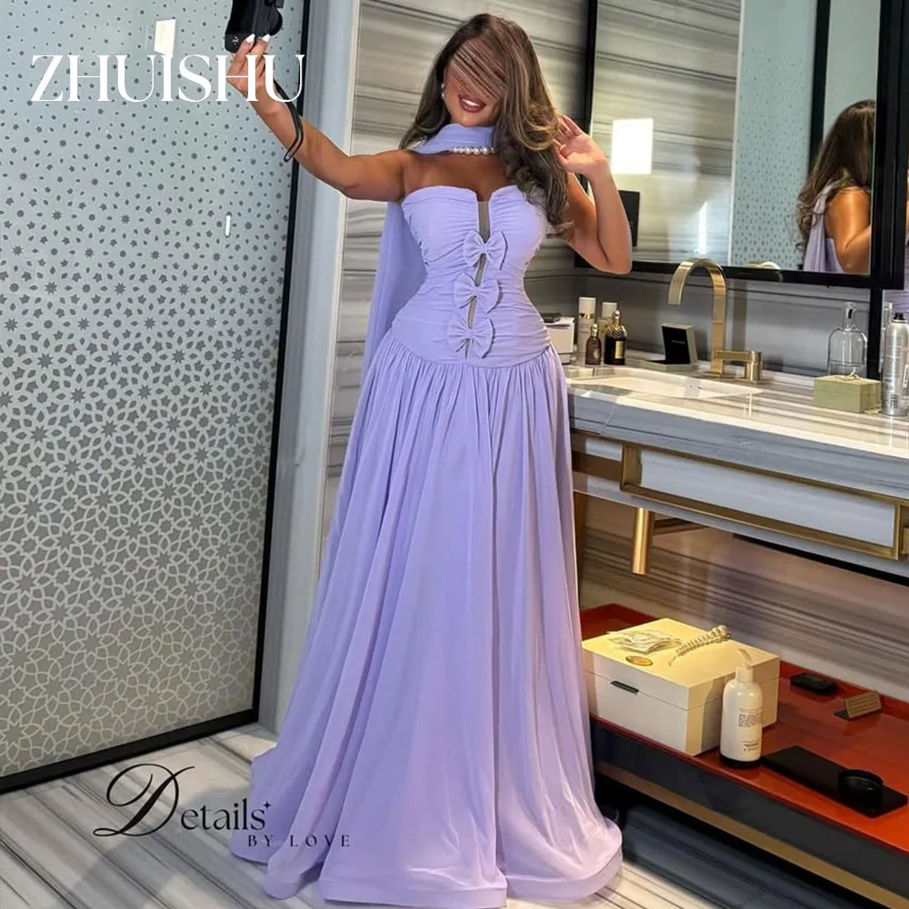 ZHUISHU Strapless Chiffon Long Prom Dresses with Bow Customized A Line Light Purple Evening Gown Women Party Dresses with Scarf
ZHUISHU Strapless Chiffon Long Prom Dresses with Bow Customized A Line Light Purple Evening Gown Women Party Dresses with Scarf