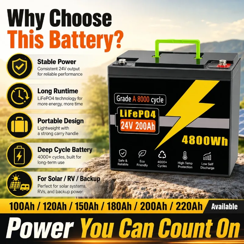 24V LiFePO4 Battery Pack 100-220Ah 32700 Cell Deep Cycle Long Life BMS for RV Solar Storage Outdoor Backup Power Battery Pack
24V LiFePO4 Battery Pack 100-220Ah 32700 Cell Deep Cycle Long Life BMS for RV Solar Storage Outdoor Backup Power Battery Pack