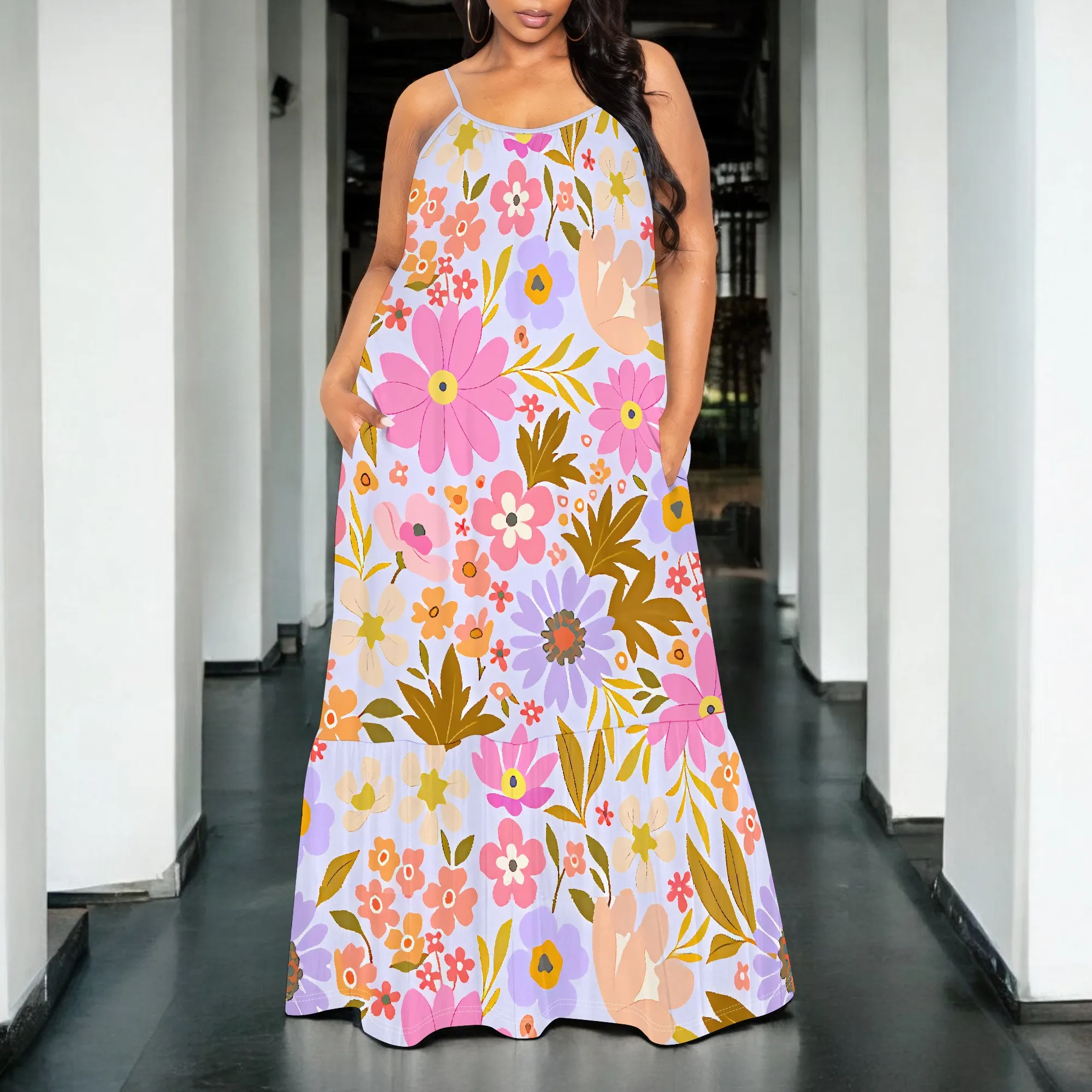 Floral Print Maxi Dress for Plus Size Women, Sleeveless with Pockets, Summer Casual Dress, Elegant V-neck Design
Floral Print Maxi Dress for Plus Size Women, Sleeveless with Pockets, Summer Casual Dress, Elegant V-neck Design