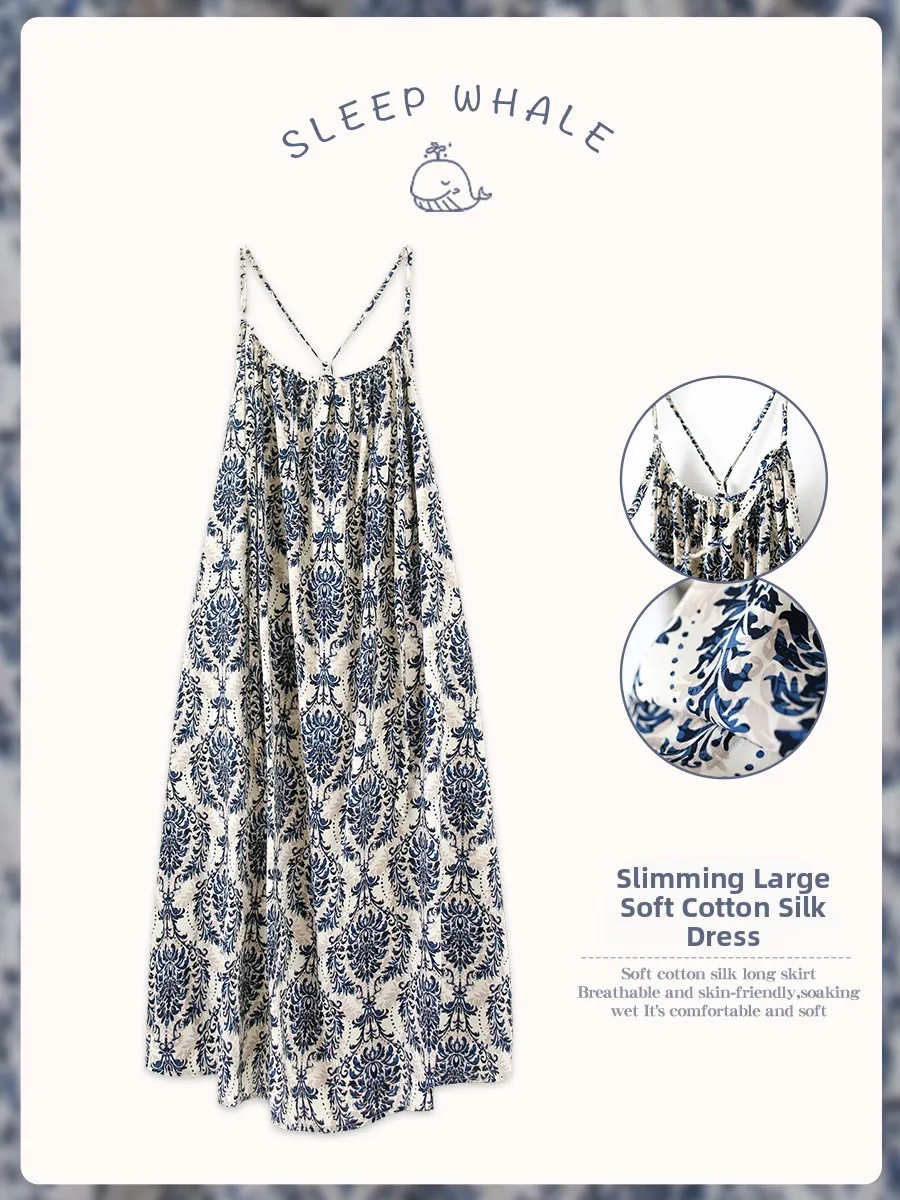 Backless Ultra Long Ankle Cotton Silk Sling Dress Summer Thin Retro Island Vacation Dress Sexy Print Casual Home Wear
Backless Ultra Long Ankle Cotton Silk Sling Dress Summer Thin Retro Island Vacation Dress Sexy Print Casual Home Wear