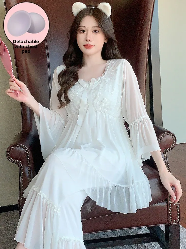 Princ Sle Spwear Set Women's Long Sve Modal Ice Silk Me Home Clothes with Chest Pad Spring Autumn Two-Piece Set
Princ Sle Spwear Set Women's Long Sve Modal Ice Silk Me Home Clothes with Chest Pad Spring Autumn Two-Piece Set