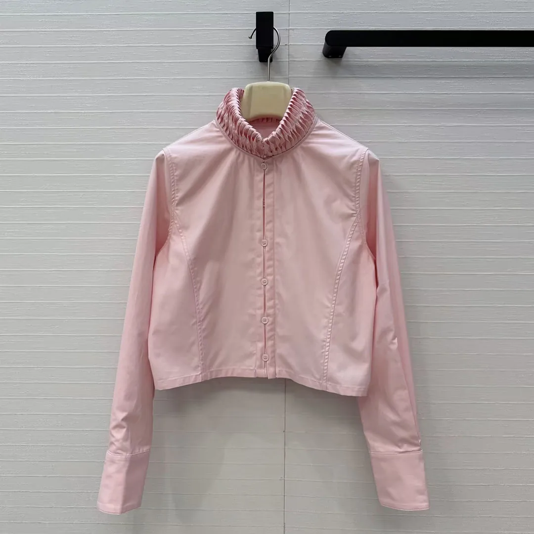 Novelty Pleated Stand Collar Long Sleeve Short Design Cotton Shirt Women Long Sleeve Elegant Chic Tops Crop Blouse 2026 Spring
Novelty Pleated Stand Collar Long Sleeve Short Design Cotton Shirt Women Long Sleeve Elegant Chic Tops Crop Blouse 2026 Spring