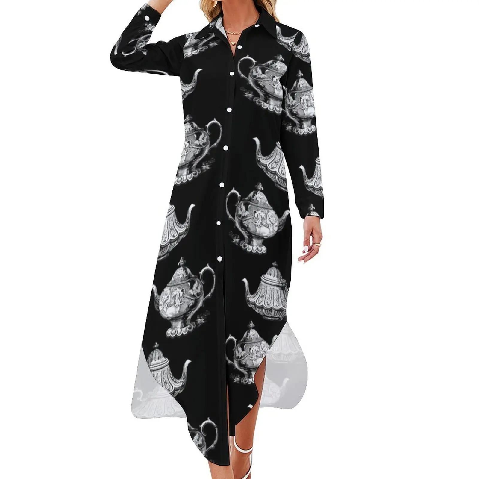 Vintage Teapots on Black Long Sleeved Shirt Dress dress summer beach outfits for women birthday dress for women luxury 2024
Vintage Teapots on Black Long Sleeved Shirt Dress dress summer beach outfits for women birthday dress for women luxury 2024