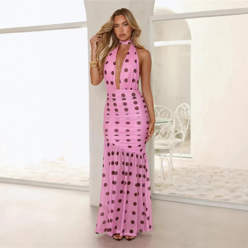 2026 Summer New Hot Selling Fashionable and Sexy Seaside Vacation Polka Dot Mesh Lace up Neck Hanging Dress for Women
2026 Summer New Hot Selling Fashionable and Sexy Seaside Vacation Polka Dot Mesh Lace up Neck Hanging Dress for Women