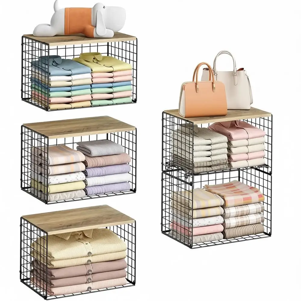 5-Tier Stackable Closet Organizer, Storage Basket, Wood Top, Adjustable Shelves, Wardrobe Organization
5-Tier Stackable Closet Organizer, Storage Basket, Wood Top, Adjustable Shelves, Wardrobe Organization