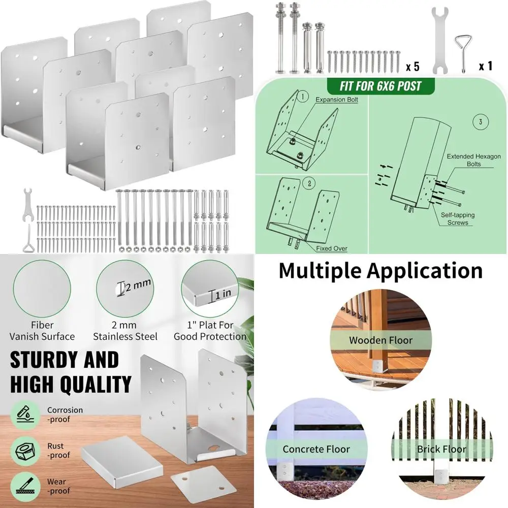 Stainless Steel Post Anchors for 6x6 Wood Posts, 5 Pack, Inner Size 5.71x5.2, Adjustable Brackets for Post B
Stainless Steel Post Anchors for 6x6 Wood Posts, 5 Pack, Inner Size 5.71x5.2, Adjustable Brackets for Post B