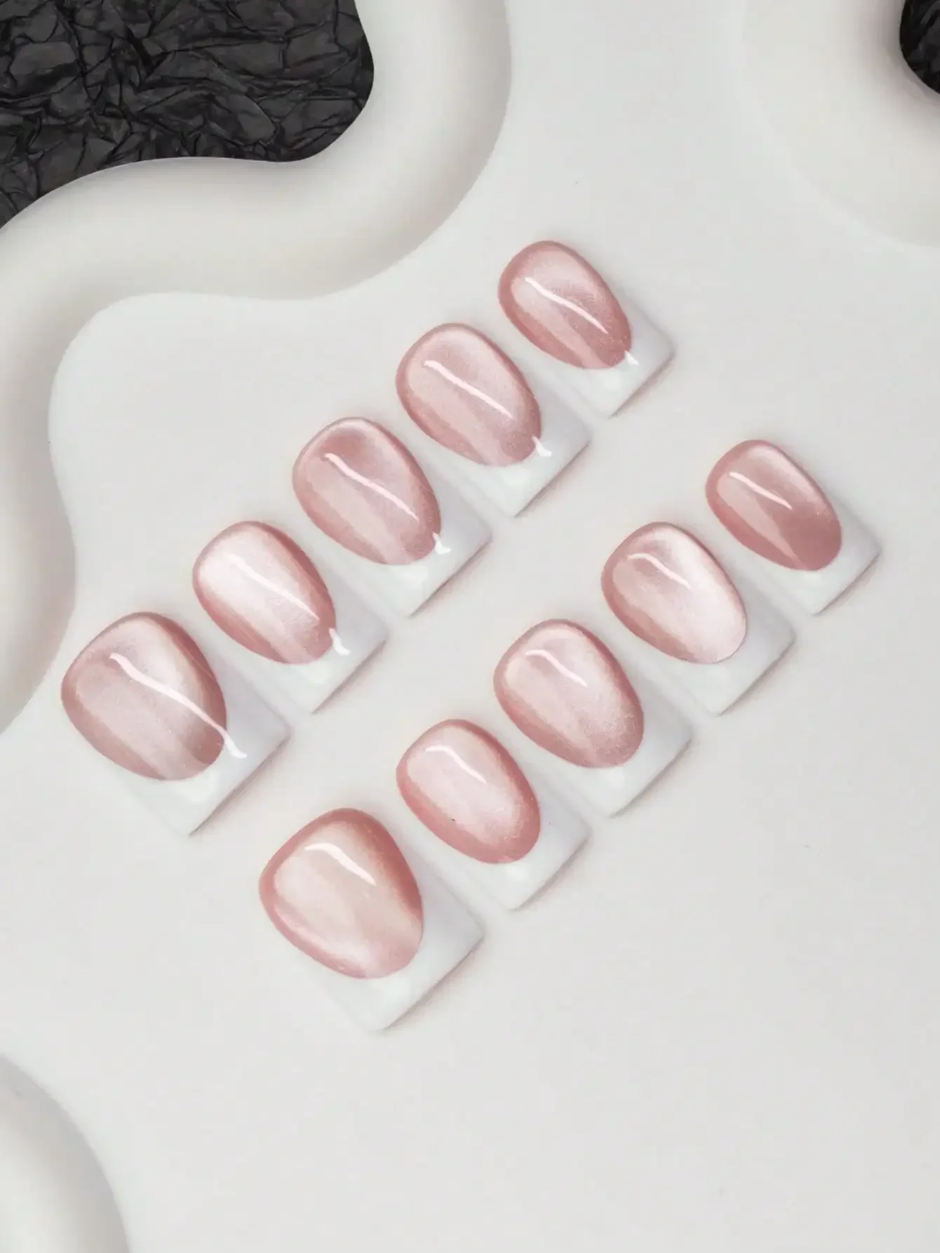 10pcs/Set Square Shaped Handmade Nail Tips, Y2K Baddie Style, Nude & White Color With French Tips And Cat Eye Design, Suitable F
10pcs/Set Square Shaped Handmade Nail Tips, Y2K Baddie Style, Nude & White Color With French Tips And Cat Eye Design, Suitable F