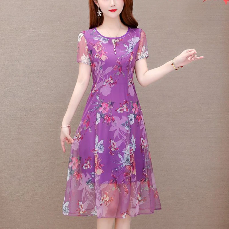 Elegant O-Neck Button Printed Spliced Gauze Floral Dress Women's Clothing Summer New Loose Office Lady Vintage Dresses
Elegant O-Neck Button Printed Spliced Gauze Floral Dress Women's Clothing Summer New Loose Office Lady Vintage Dresses
