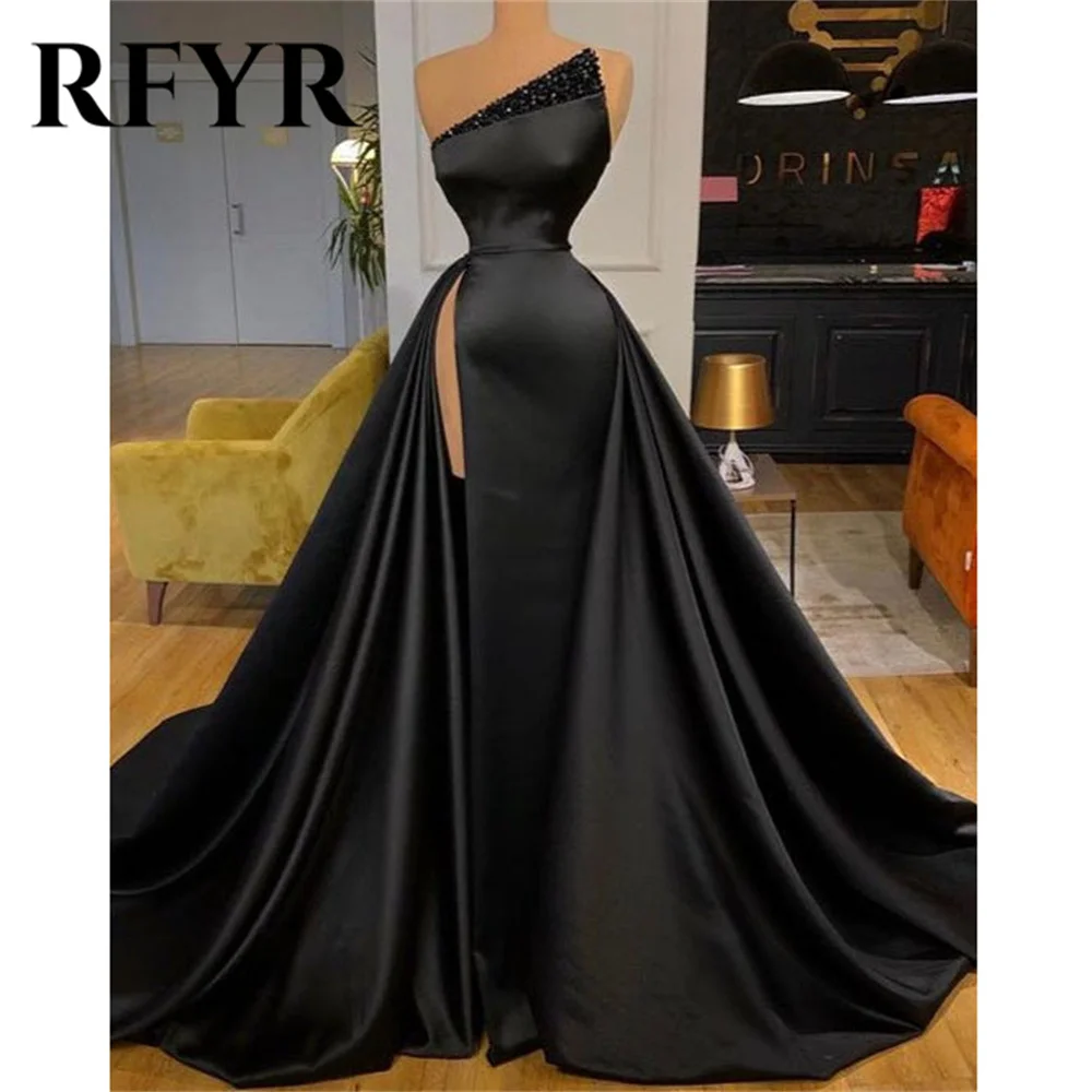 RFYR Black Evening Dresses Strapless A-Line Prom Gowns Shinning Satin Sleeveless Robe De Soirée Sexy Side High Split Party Dress
RFYR Black Evening Dresses Strapless A-Line Prom Gowns Shinning Satin Sleeveless Robe De Soirée Sexy Side High Split Party Dress