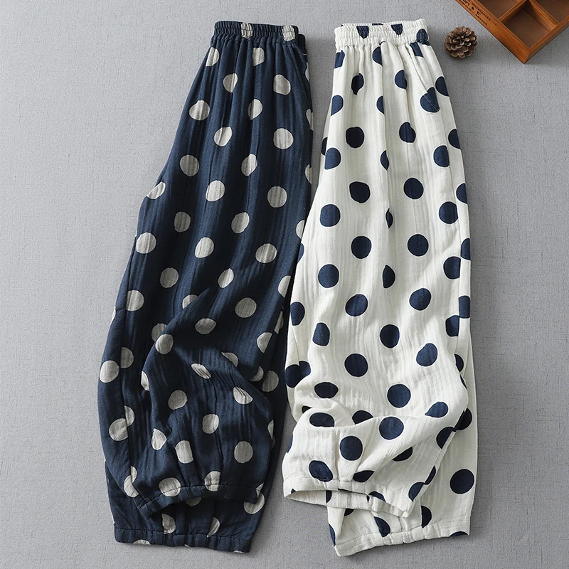 Slimming Polka Dot Elastic Waist Casual Pants Women's Nine Point Loose Fit Comfortable Cotton Wide Leg Trousers Summer
Slimming Polka Dot Elastic Waist Casual Pants Women's Nine Point Loose Fit Comfortable Cotton Wide Leg Trousers Summer