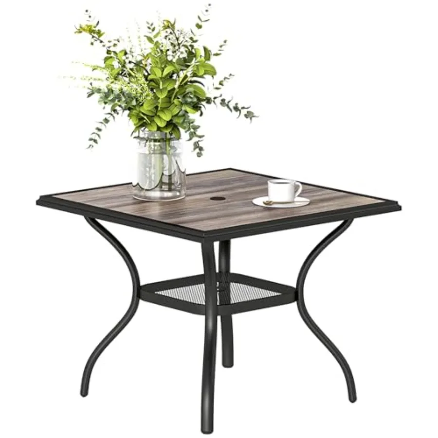 Outdoor dining table for 4 people faux wood top with gray finish metal frame umbrella hole and storage shelf ideal for garden b
Outdoor dining table for 4 people faux wood top with gray finish metal frame umbrella hole and storage shelf ideal for garden b
