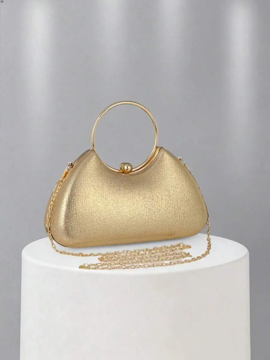 Gold Tone Mini Half Moon Clutch With Chain Strap Evening Bag For Women
Gold Tone Mini Half Moon Clutch With Chain Strap Evening Bag For Women