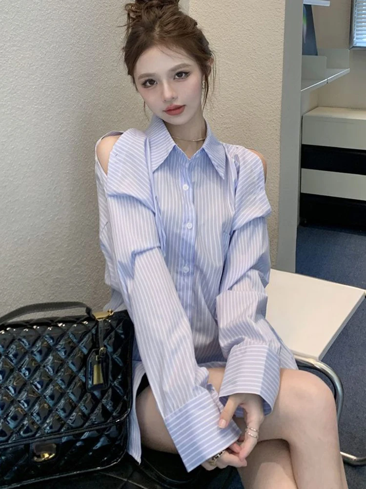 Zoki Hollow Out Striped Shirt Women Casual Korean Loose Long Sleeve Blouse Vintage Female Sexy Off Shoulder Elegant Tops Spring
Zoki Hollow Out Striped Shirt Women Casual Korean Loose Long Sleeve Blouse Vintage Female Sexy Off Shoulder Elegant Tops Spring