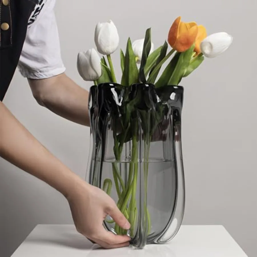 Modern Black Advanced Grey Glass Vase for Flowers, Hand Blown Art Glass, Room Decoration and Centerpiece
Modern Black Advanced Grey Glass Vase for Flowers, Hand Blown Art Glass, Room Decoration and Centerpiece