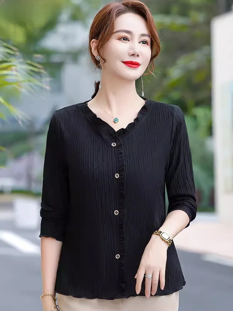 Fashionable Long Sleeve Base Shirt for Mom Spring Autumn Versatile Women's Midlife Trendy Underwear Cotton Button up T-Shirt
Fashionable Long Sleeve Base Shirt for Mom Spring Autumn Versatile Women's Midlife Trendy Underwear Cotton Button up T-Shirt