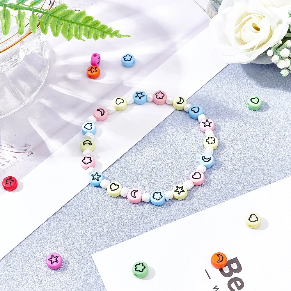 1600Pcs 8 Colors Opaque Acrylic Beads with Enamel Flat Round with Heart Star Moon Flower Mixed Color 7x4mm Hole: 1.5mm
1600Pcs 8 Colors Opaque Acrylic Beads with Enamel Flat Round with Heart Star Moon Flower Mixed Color 7x4mm Hole: 1.5mm