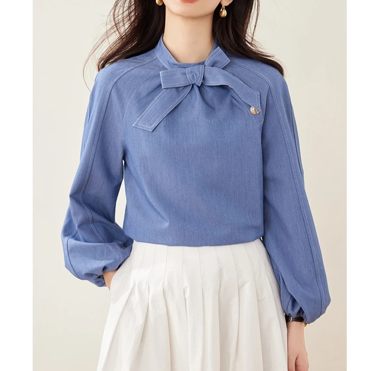 bow tie collar women shirts elegant lady puff sleeve light blue blouses femme tops
bow tie collar women shirts elegant lady puff sleeve light blue blouses femme tops