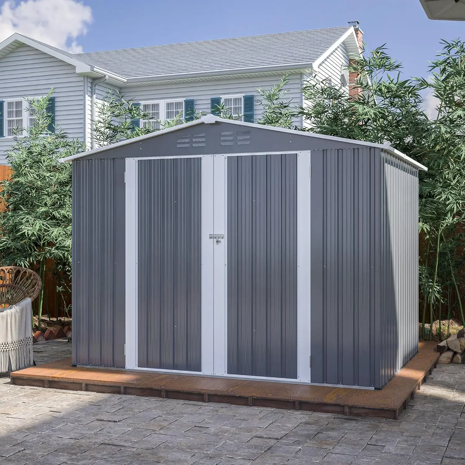 6' x 8' Outdoor Storage Shed, Metal Garden Shed, Backyard Storage Shed with Double Lockable Doors,can be Used as Bike shed,
6' x 8' Outdoor Storage Shed, Metal Garden Shed, Backyard Storage Shed with Double Lockable Doors,can be Used as Bike shed,