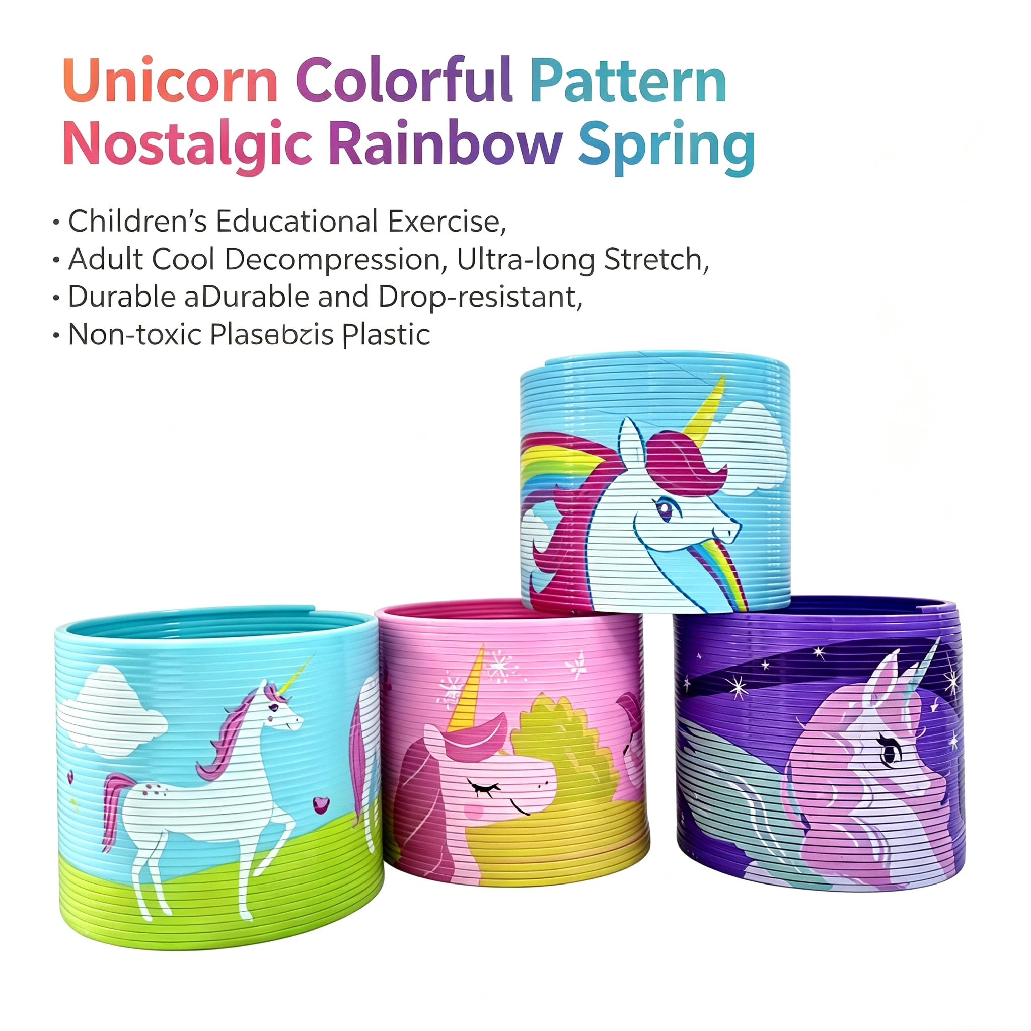 4Pcs Cartoon Unicorn Theme Rainbow Magic Spring Toys for Kids Birthday Party Favors Giveaway Gifts Goodie Bag Pinata Fillers
4Pcs Cartoon Unicorn Theme Rainbow Magic Spring Toys for Kids Birthday Party Favors Giveaway Gifts Goodie Bag Pinata Fillers