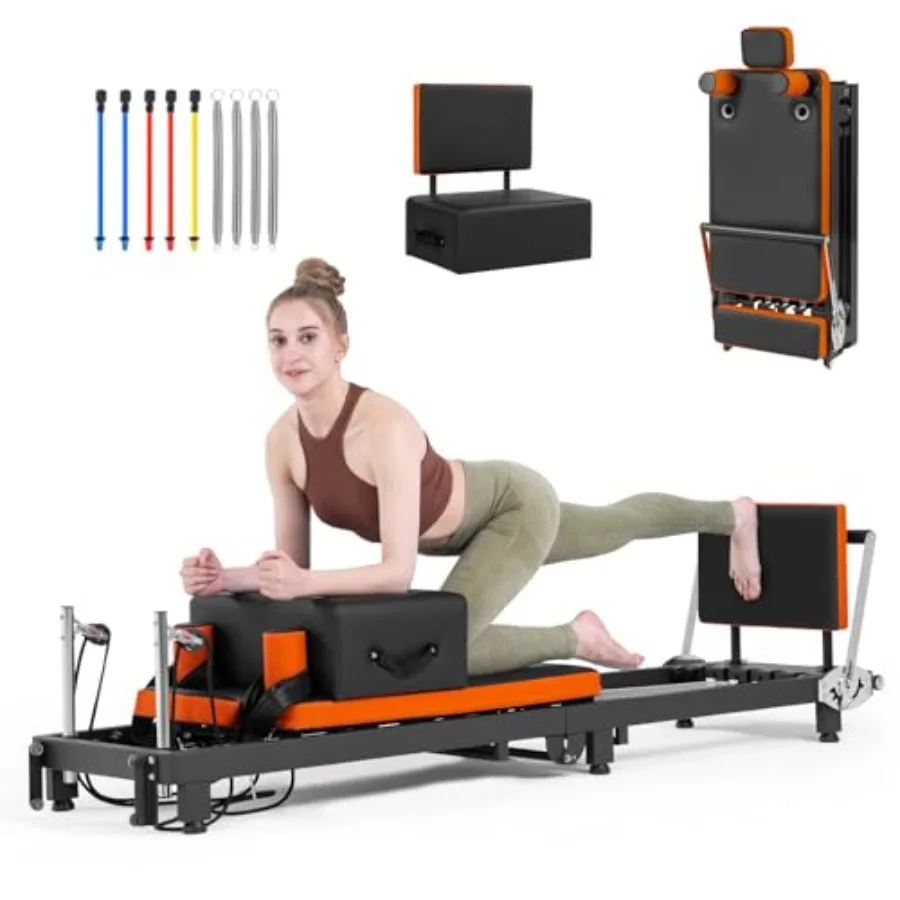 Foldable Pilates Reformer Machine for Home Gym Use Black Steel Frame with Sitting Box and Jump Board Supports Up to 500 LBS Sui
Foldable Pilates Reformer Machine for Home Gym Use Black Steel Frame with Sitting Box and Jump Board Supports Up to 500 LBS Sui