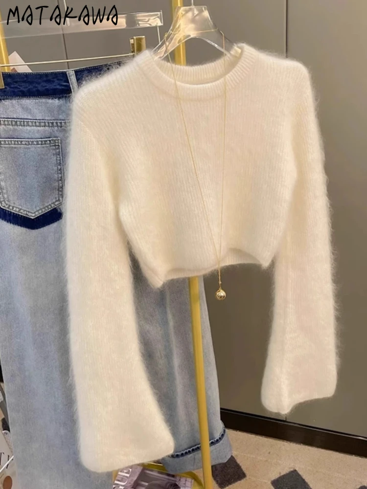 Matakawa White Mohair Women Sweaters Autumn Winter Solid Short Pullovers Korean Fashion Sweet Elegant Simple Pull Femme
Matakawa White Mohair Women Sweaters Autumn Winter Solid Short Pullovers Korean Fashion Sweet Elegant Simple Pull Femme