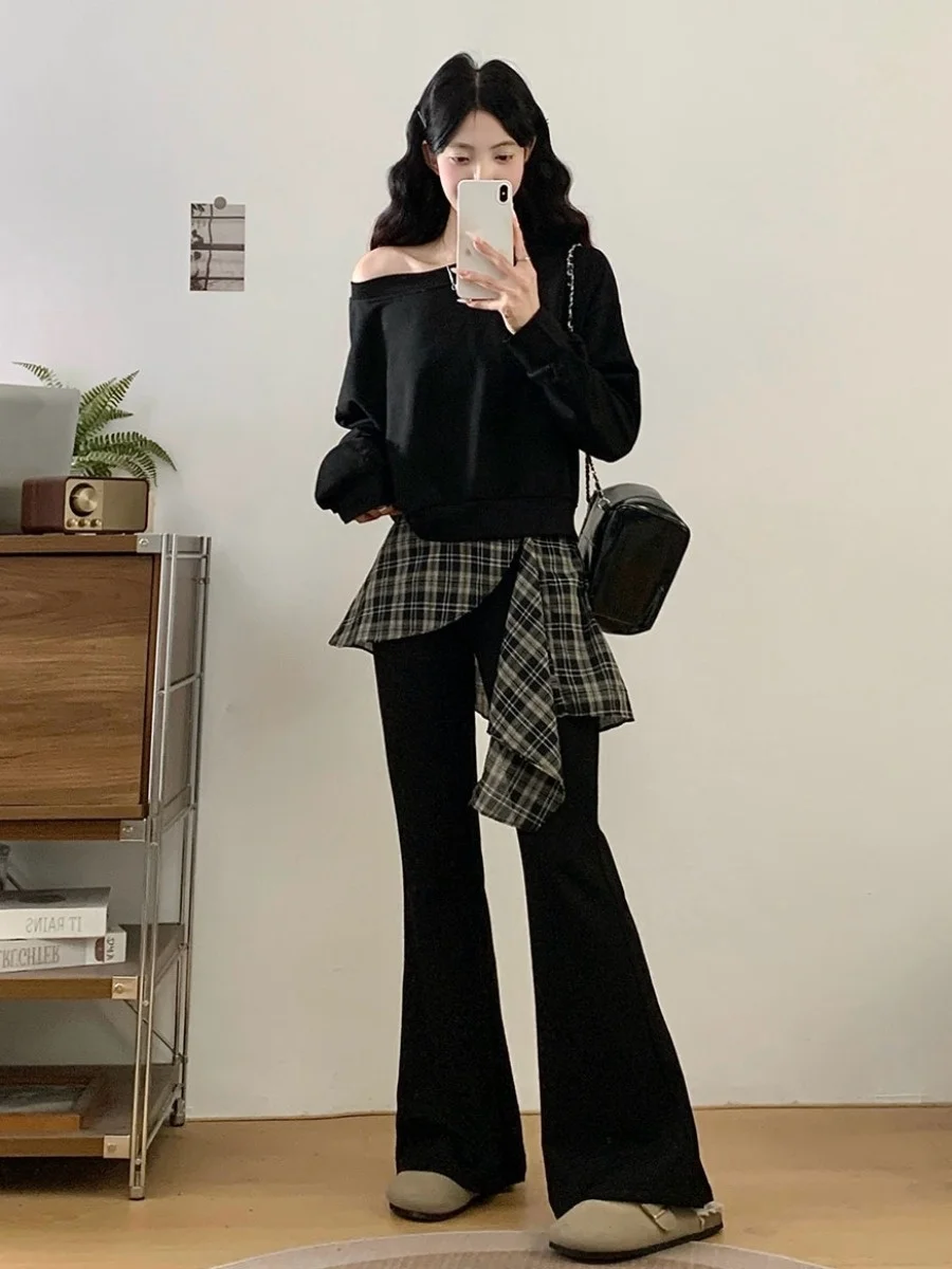 plus Size Fashionable Plaid Hoodie And Slimming Bell Bottom Pants Two Piece Set Women's Autumn Casual Wear High Waist Pants
plus Size Fashionable Plaid Hoodie And Slimming Bell Bottom Pants Two Piece Set Women's Autumn Casual Wear High Waist Pants