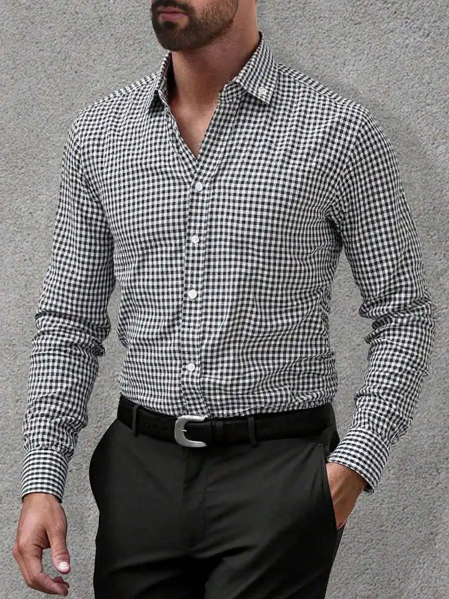 Men's Black and White Gingham Long Sleeve Shirt, Casual Slim Fit for Spring Autumn
Men's Black and White Gingham Long Sleeve Shirt, Casual Slim Fit for Spring Autumn