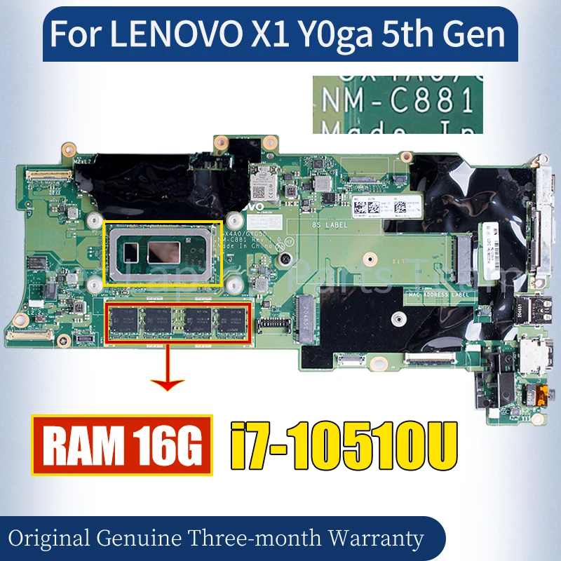 NM-C881 For LENOVO X1 Y0ga 5th Gen Laptop Mainboard 5B20Z25543 i7-10510U 16G RAM Notebook Motherboard 100% Tested
NM-C881 For LENOVO X1 Y0ga 5th Gen Laptop Mainboard 5B20Z25543 i7-10510U 16G RAM Notebook Motherboard 100% Tested