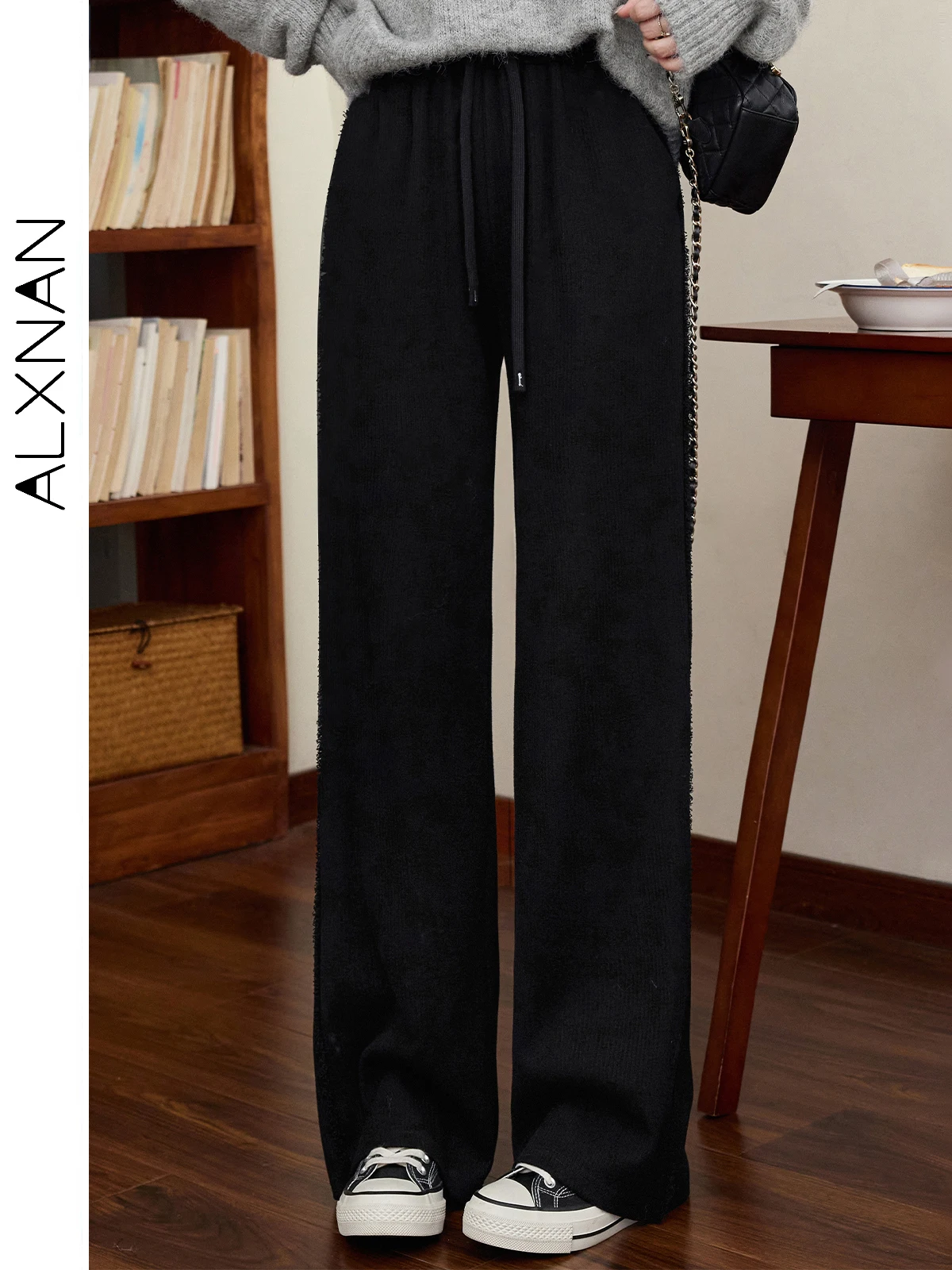 ALXNAN Women's Black Pants Wide-leg Straight Drawstring Elastic Waist Pants 2025 Autumn Winter Warm Office Lady Trousers L52231
ALXNAN Women's Black Pants Wide-leg Straight Drawstring Elastic Waist Pants 2025 Autumn Winter Warm Office Lady Trousers L52231