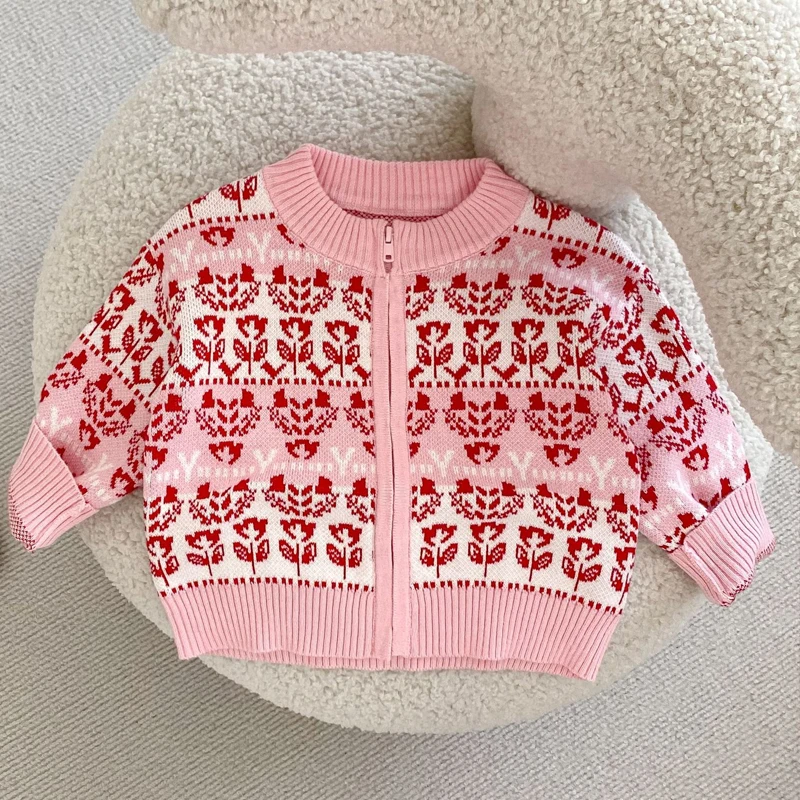 New autumn baby clothing, flower jacquard knitted sweater jacket for 0-3 year old female babies
New autumn baby clothing, flower jacquard knitted sweater jacket for 0-3 year old female babies